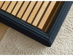 Тъмносиньо двойно тапицирано легло с място за съхранение с включена подматрачна рамка 180x200 cm Jade – Bobochic Paris