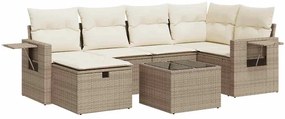 3325494 vidaXL Градински диван с възглавници, 7 части, бежов полиратан