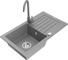 Mexen Pablo кухненска мивка от гранит с 1 отделение с отцеждащо място и кухненски смесител Telma, сив - 6510-71-670200-71