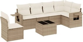 3220237 vidaXL Градински диван с възглавници, 7 части, бежов полиратан