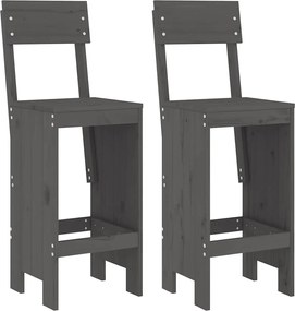 825361 vidaXL Бар табуретки, 2 бр, сиви, 40x48,5x115,5 см, борово дърво масив