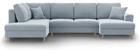 Светлосин кадифен разтегателен ъглов диван с място за съхранение (ляв ъгъл/U форма) Kyoto – Cosmopolitan Design