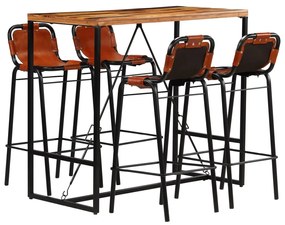 246287 vidaXL Бар комплект, 5 части, регенерирано дърво, естествена козя кожа
