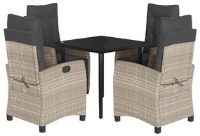 3213038 vidaXL Градински трапезен комплект 5 части с възглавници светлосив