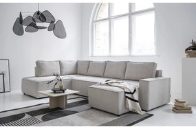 Бял разтегателен ъглов диван от рипсено кадифе (ляв ъгъл/"U" форма) Brave Dave – Miuform