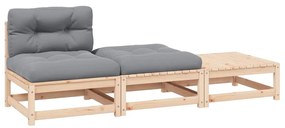 805765 vidaXL Градински лаундж комплект, 3 части, с възглавници, бор масив