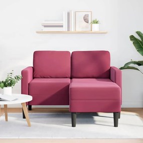 4107072 vidaXL Двуместен диван с шезлонг L-образна форма Виненочервено 125 см