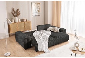 Тъмносив разтегателен ъглов диван от рипсено кадифе с място за съхранение (десен ъгъл) Sarina – Ropez