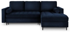 Ъглов разтегателен диван от синьо кадифе , десен ъгъл Santo - Milo Casa