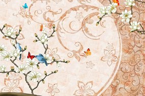 Тапет – Винтидж натюрморт с птички и пеперуди