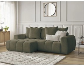 Сгъваем/с място за съхранение ъглов диван от прежда с примки от букле в цвят каки (ляв ъгъл) Roxelane – Bobochic Paris