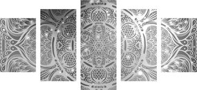 картини от 5 части – Индийска Мандала с галактически фон в черно-бяло