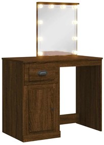 834977 vidaXL Тоалетка с LED лампи, кафяв дъб, 90x42x132,5 см