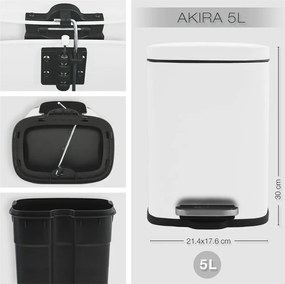 Стоманено кошче за боклук с педал в матово бял цвят 5 l Akira – Spirella