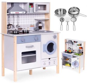 Дървена детска реалистична кухня с LED светлина, звуци и аксесоари