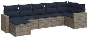 3251618 vidaXL Градински диван с възглавници, 7 части, полиратан, сив