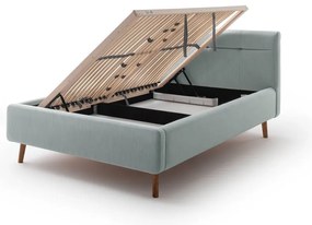 Светлосиньо двойно легло 140x200 cm тапицирано с място за съхранение с включена подматрачна рамка Lotte – Meise Möbel