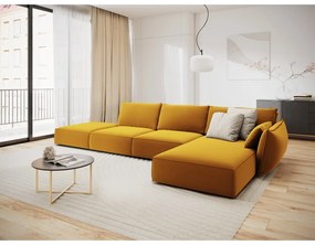 Кадифен ъглов диван в цвят горчица (десен ъгъл) Vanda – Mazzini Sofas