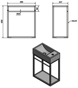Черна метална стенна стойка без мивка 39,5x45 cm Crest – Sapho