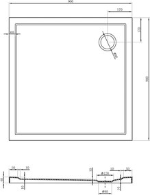 Mexen Flow квадратен душ корито slim 90 x 90 cm, бял гланц - 46S109090