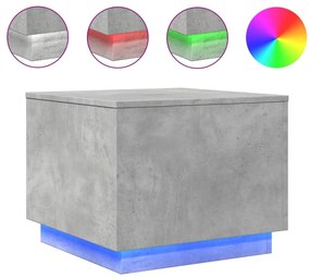 839871 vidaXL Маса за кафе с LED осветление, бетонно сива, 50x50x40 см