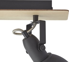 Таванен прожектор черен с дърво 3 светлини въртящи се и накланящи се - Jakub