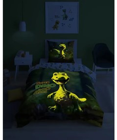 Памучни чаршафи, светещи в тъмното - мотив на динозавър 2 части: 1 бр. 140x200 + 1 бр. 70x80