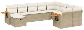3259559 vidaXL Градински диван с възглавници, 10 части, бежов полиратан
