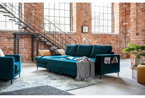 Кадифен разтегателен ъглов диван петролен (ляв ъгъл) Lofty Lilly – Miuform