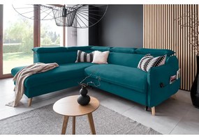 Ъглов разтегателен диван от тюркоазено кадифе (ляв ъгъл) Sweet Harmony - Miuform