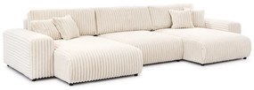 Кремав сгъваем/с място за съхранение ъглов диван от рипсено кадифе (U форма) Sarina – Ropez
