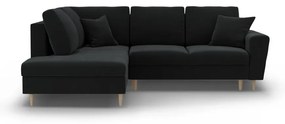 Черен кадифен разтегателен ъглов диван с място за съхранение (ляв ъгъл/L форма) Kyoto – Cosmopolitan Design