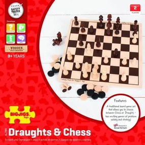 Bigjigs - Дървена игра 2 в 1 - Шах и табла