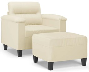 3201238 vidaXL Кресло с табуретка, кремаво, 60 см, изкуствена кожа