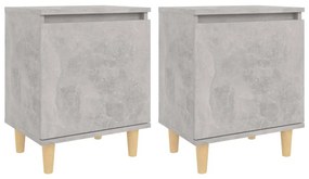 805824 vidaXL Нощни шкафчета крака дърво масив 2 бр бетонно сиви 40x30x50 см