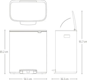 Кош за боклук Brabantia Bo Pedal 1003188, 2x30 л, Плавно затваряне, Противоплъзгаща основа, Бял