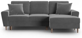 Светлосив кадифен разтегателен ъглов диван с място за съхранение (десен ъгъл) Kyoto – Cosmopolitan Design