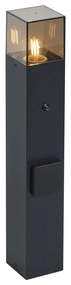Модерна външна стълбова лампа черна с димно стъкло 50 см със сензор за здрач IP44 - Дания
