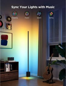 Подова Smart LED лампа Govee Floor Lamp 2 RGBICWW H607C, 152 см, 30W, 1725 lm, 6500K, Wi-Fi, Bluetooth, Govee Home, Черен