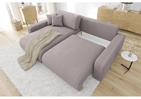 Светлорозов разтегателен ъглов диван от рипсено кадифе (променлив) Sara – Ropez