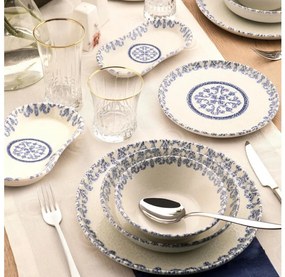 Сервиз за хранене, 27 части, бял/син, порцелан