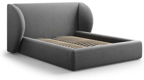 Тъмносиво тапицирано двойно легло с място за съхранение с решетка 200x200 cm Miley - Micadoni Home