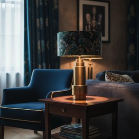 Абажур за лампа от кадифе павлиново зелено 50/50/25 със златен интериор