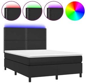 3135885 vidaXL Боксспринг легло с матрак и LED черно 140x200см изкуствена кожа