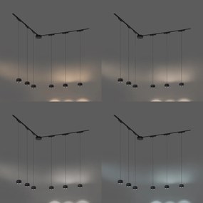 Модерна релсова система за осветление с 6 черни висящи лампи 1-фазов - Magnetic Lance