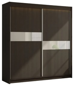 Гардероб с плъзгащи врати ADRIANA + Безшумна система, 200x216x61, венге/бяло стъкло