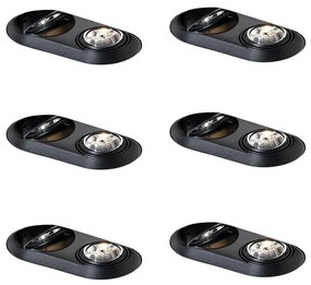 Комплект от 6 заоблени вградени спота черни GU10 70mm 2-Light - Hubs
