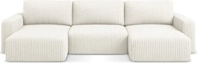 Кремав сгъваем/с място за съхранение ъглов диван от рипсено кадифе (U форма) Kona – Makamii