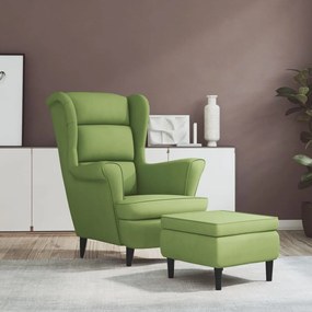 Sonata H Фотьойл Wingback с табуретка, светлозелено, кадифе