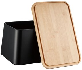 Кутия за хляб с капак за рязане Kinghoff KH 1948, 35 см, Бамбук, Стомана, Черен